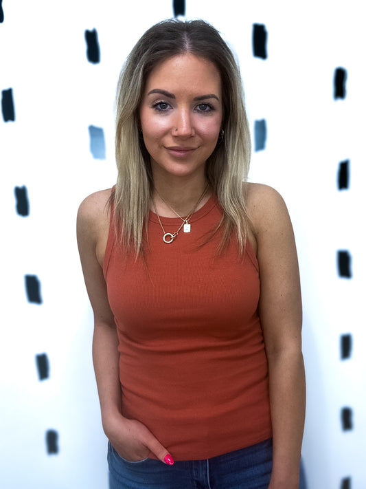 Baked Clay Ribbed Sleeveless Top