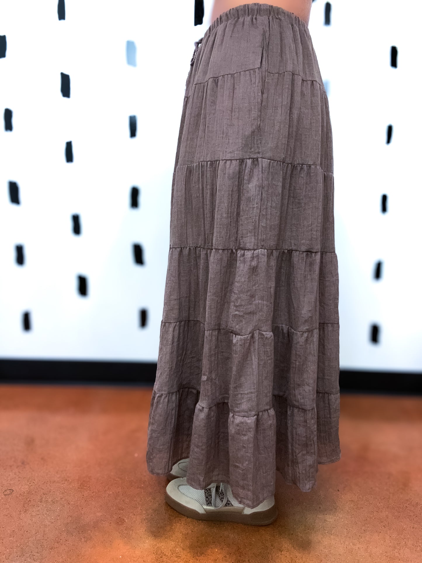 Lt.Chocolate Tiered Maxi Skirt