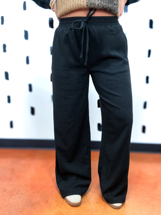 Black Two-Tone Texture Knit Pants