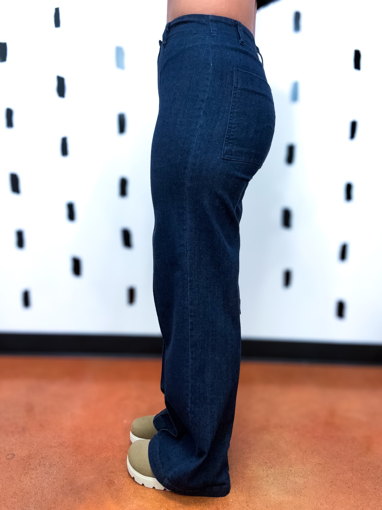 High Waist Front Seam Wide Leg Jeans