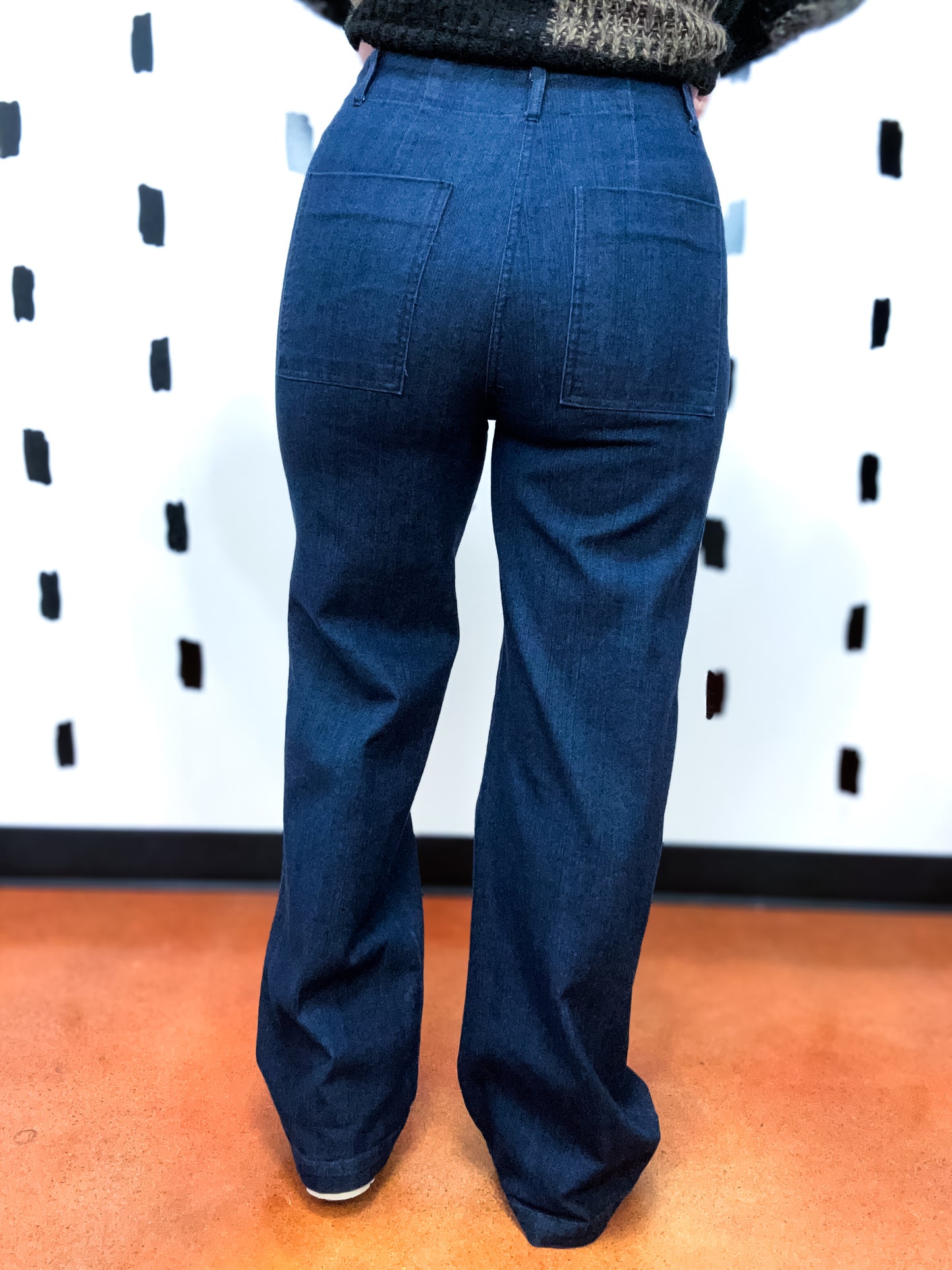 High Waist Front Seam Wide Leg Jeans