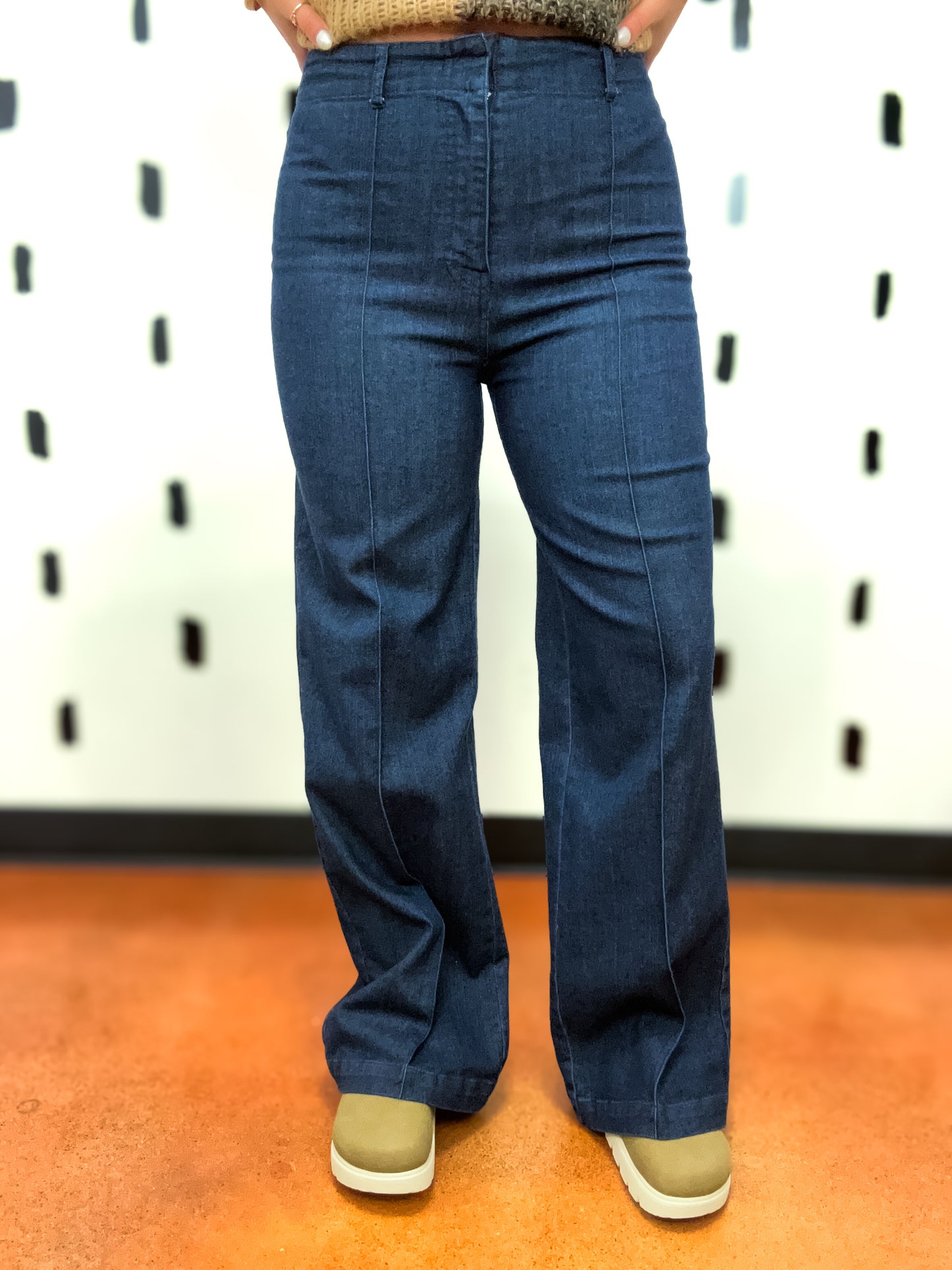 High Waist Front Seam Wide Leg Jeans