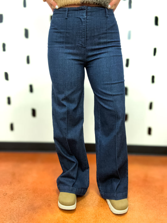 High Waist Front Seam Wide Leg Jeans