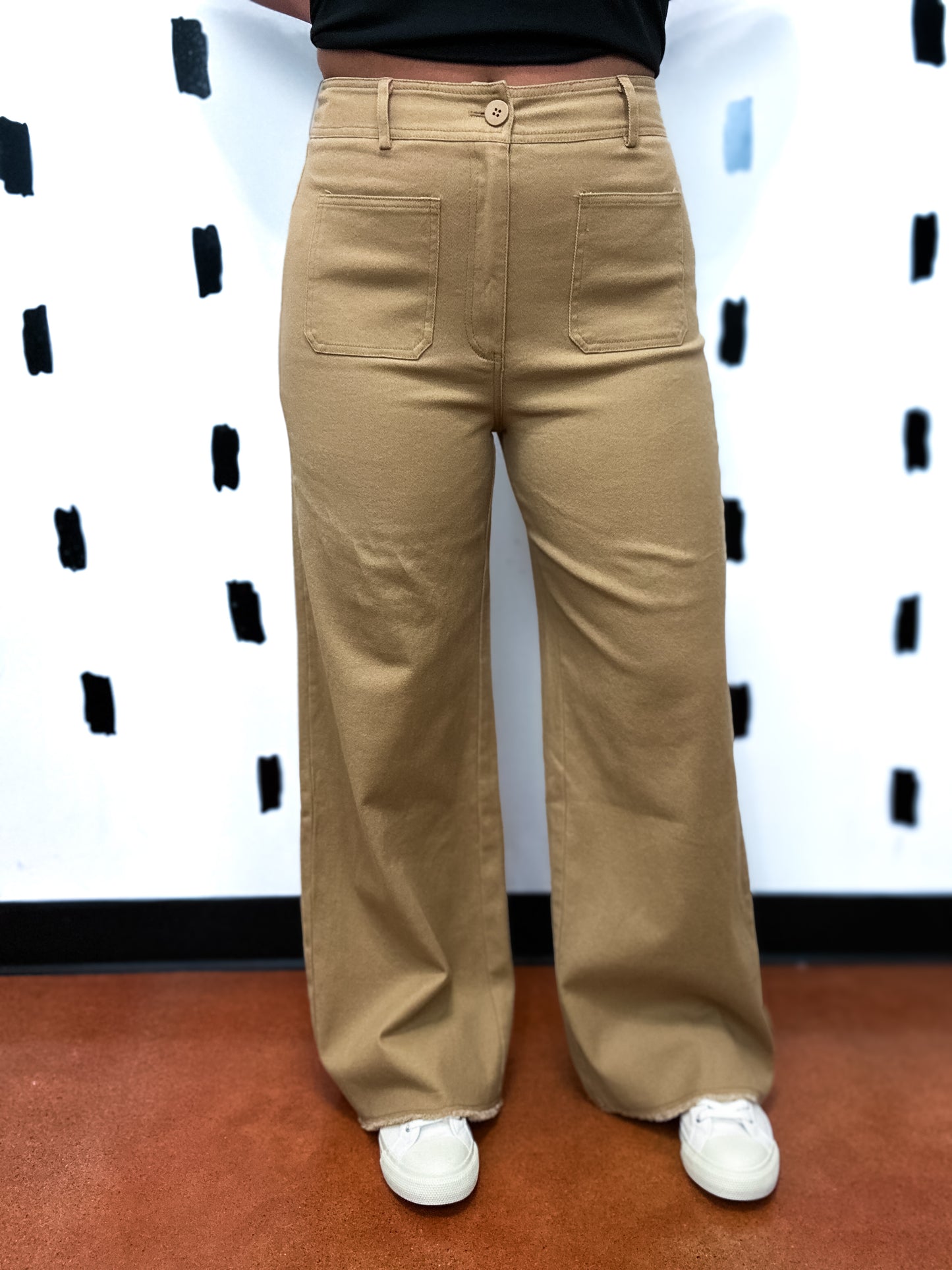 Sand Wide Leg High Waisted Pants