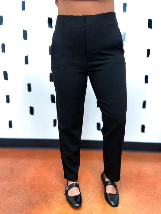 Black High Waist Pintuck Dress Pants