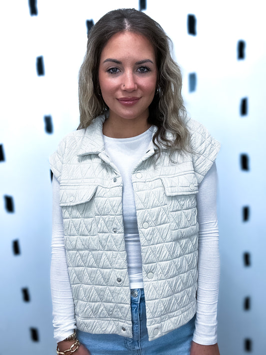 Oat Quilted Collar Pocket Vest - Boss Boutique