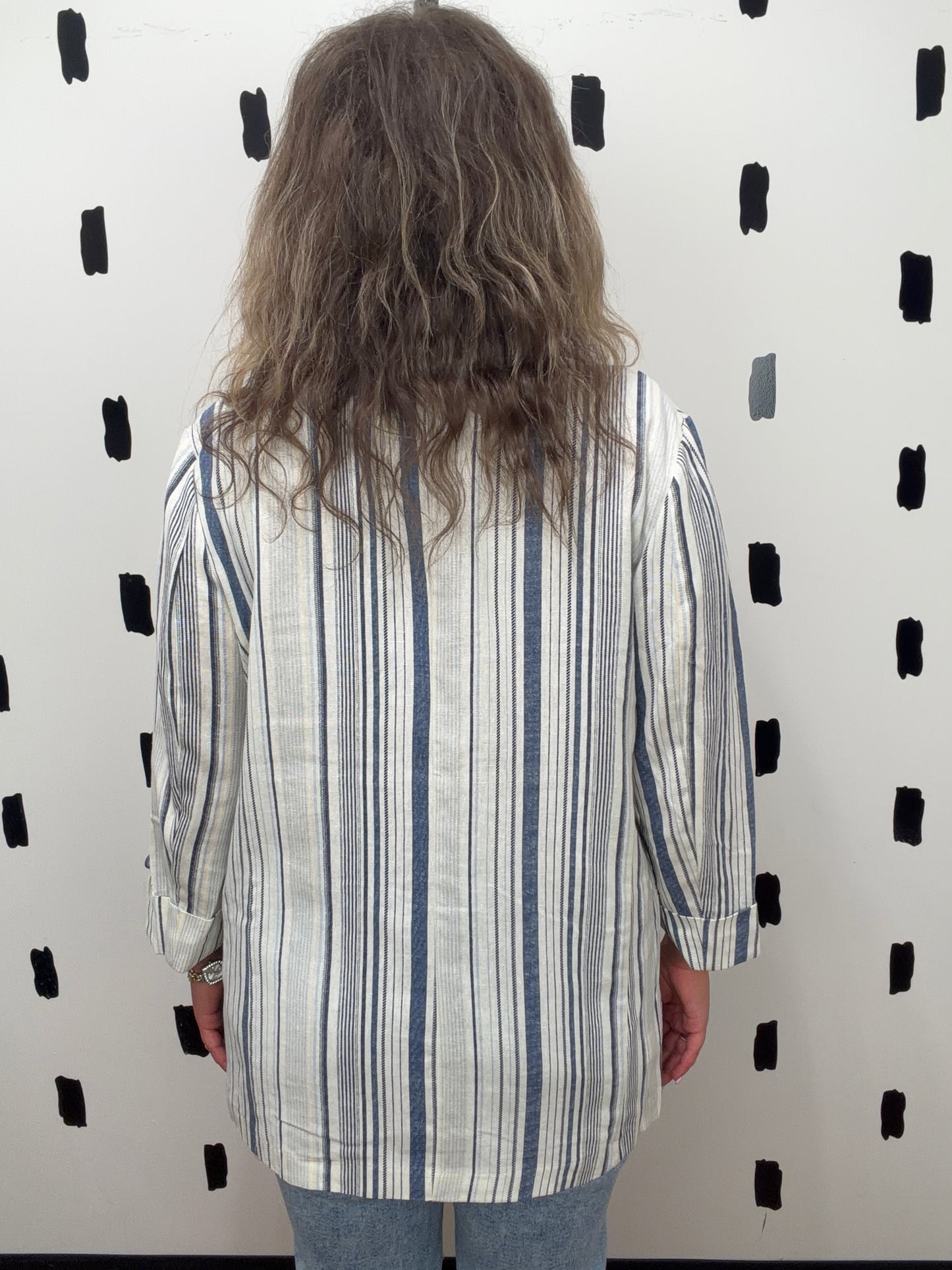 Navy/Tan Linen Blend Stripe Blazer