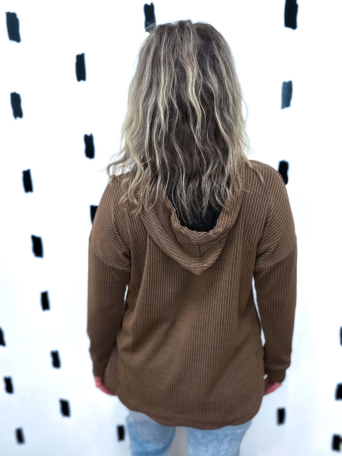 Caramel V-Neck Hoodie Sweatshirt