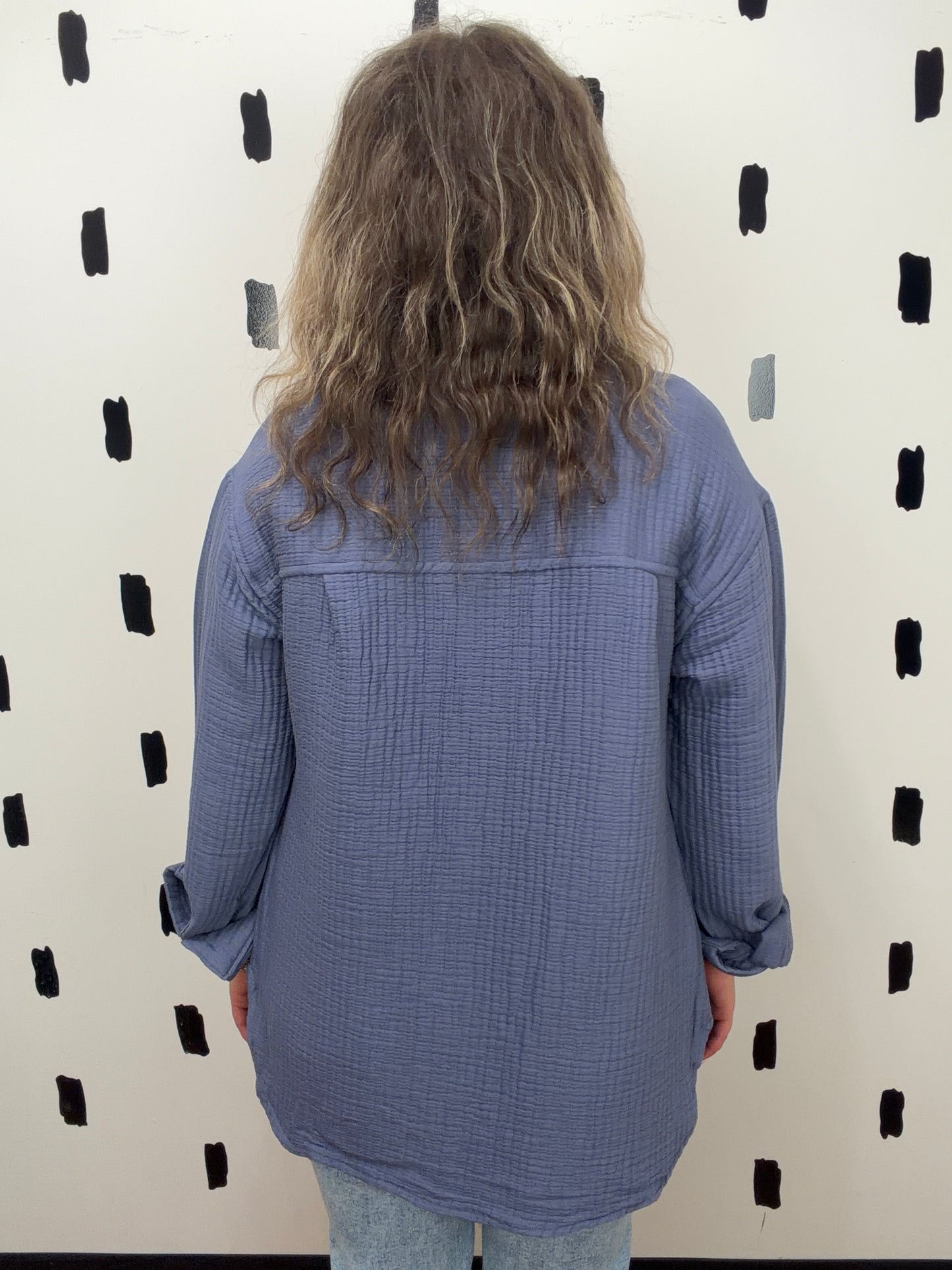 Blue Crinkle Gauze Shacket