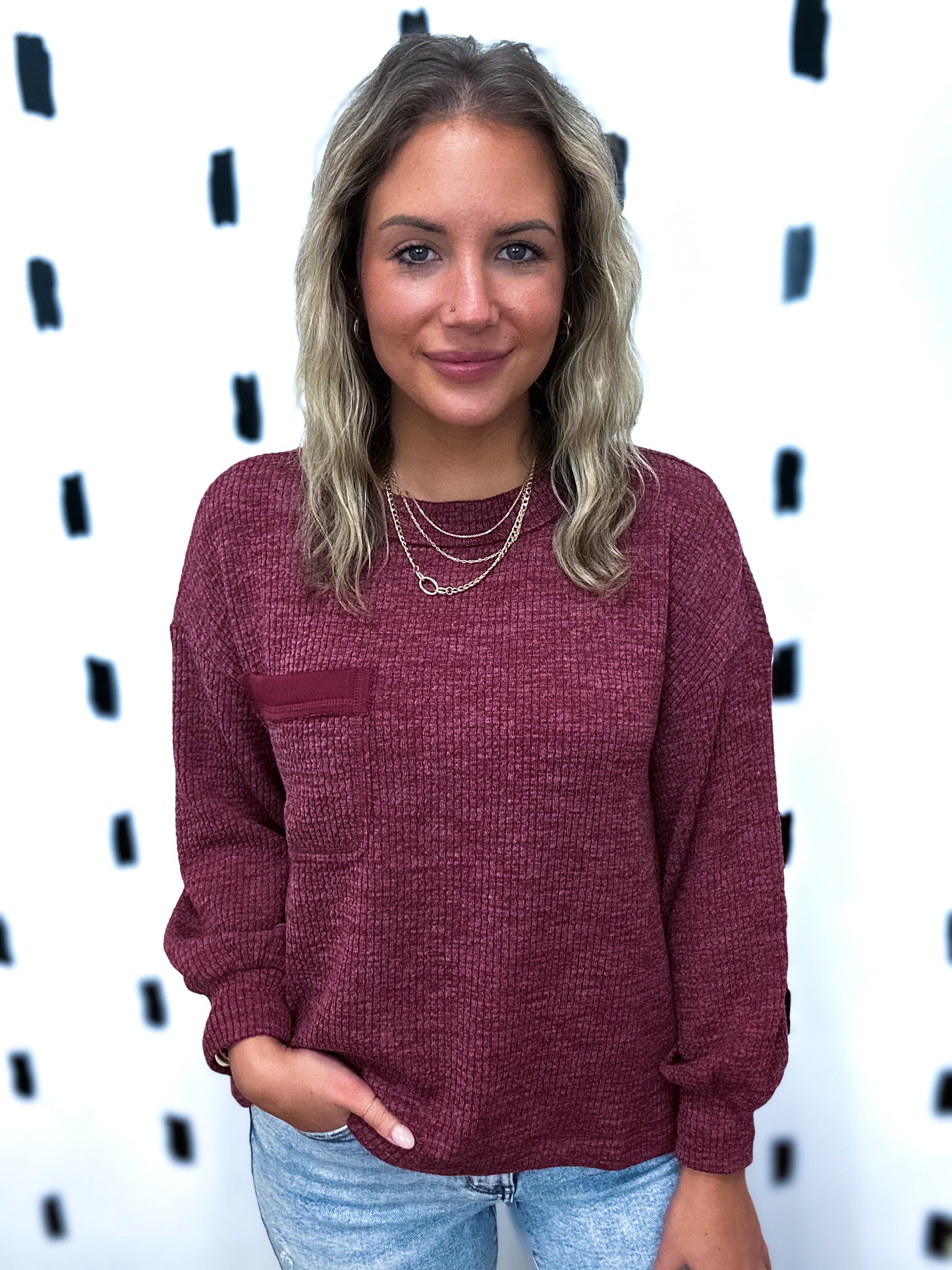 Ribbed Pocket Long Sleeve Top