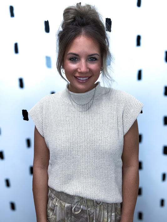 Ecru Soft Knit Sweater Vest Top