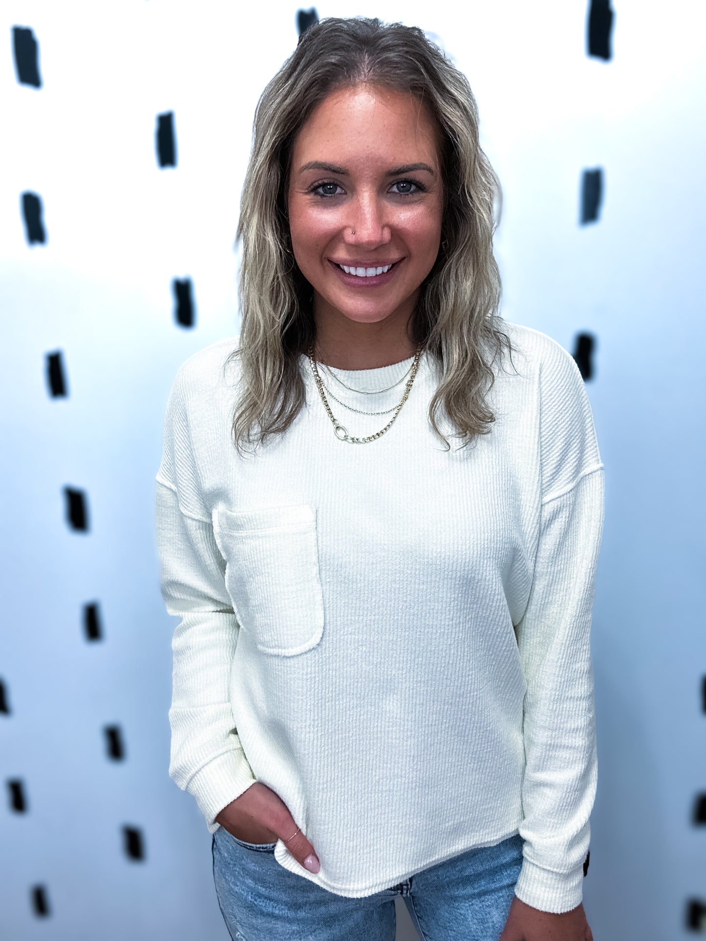 Ribbed Pocket Long Sleeve Top