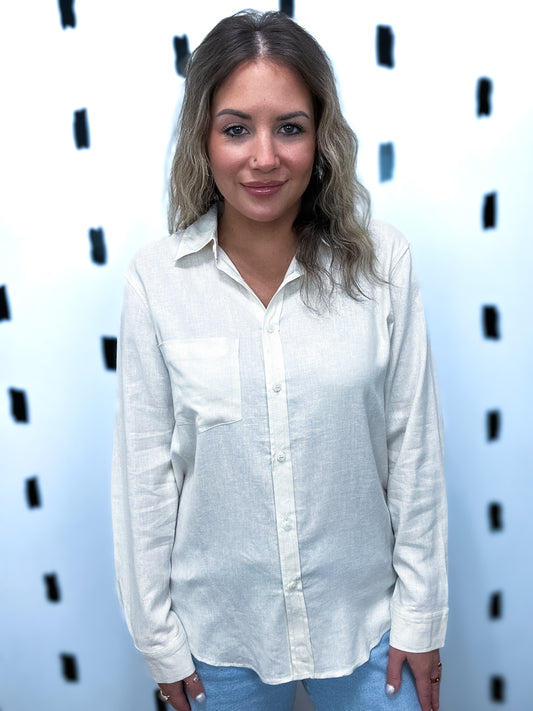 Natural Long Sleeve Linen Blend Top