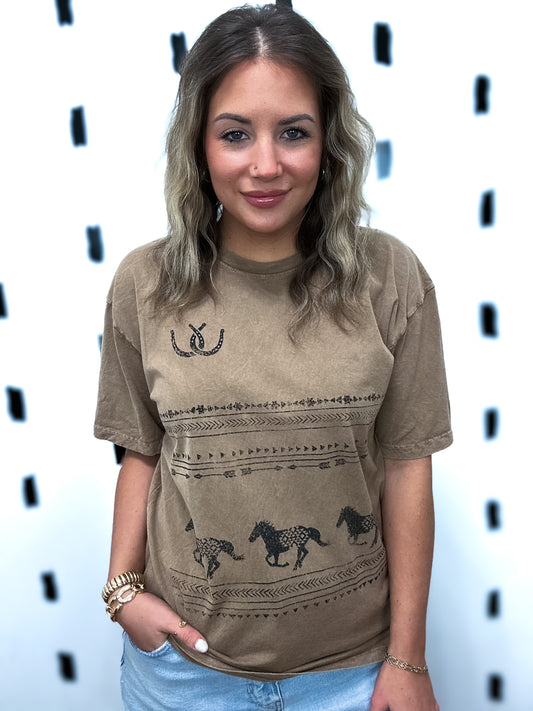 Taupe Aztec Western Graphic Tee