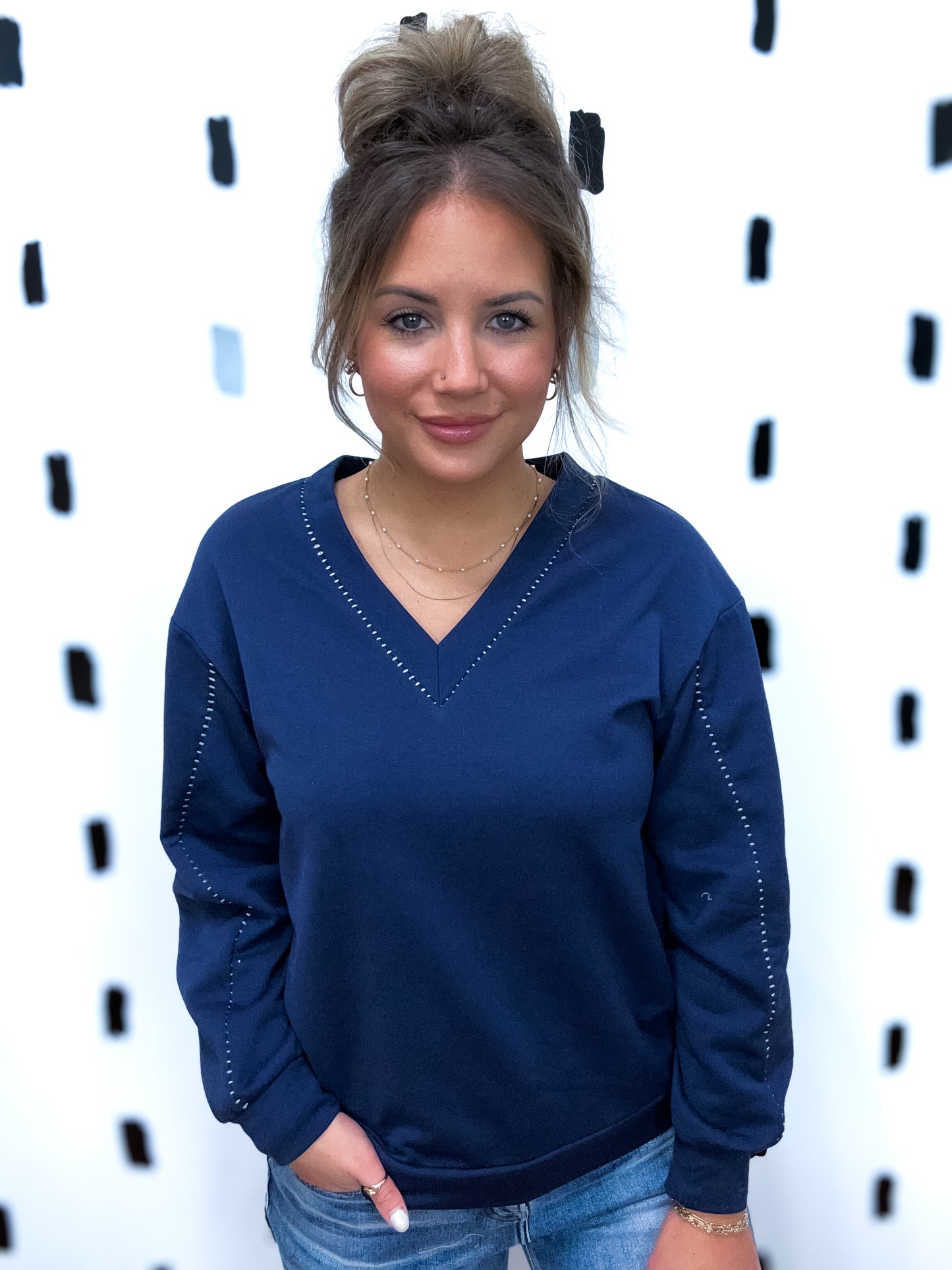 Navy V-Neck Sweatshirt