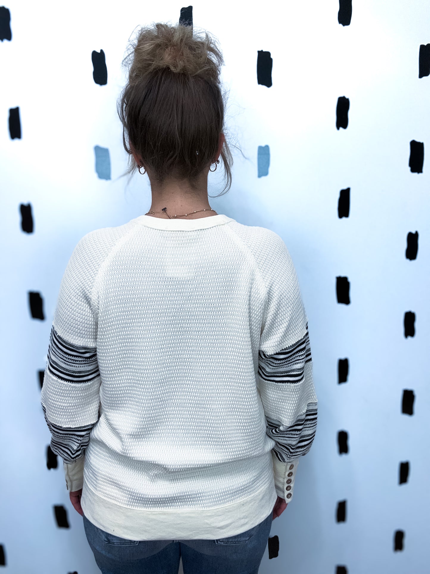 Ivory Striped Sleeve Knit Sweatshirt - Boss Boutique