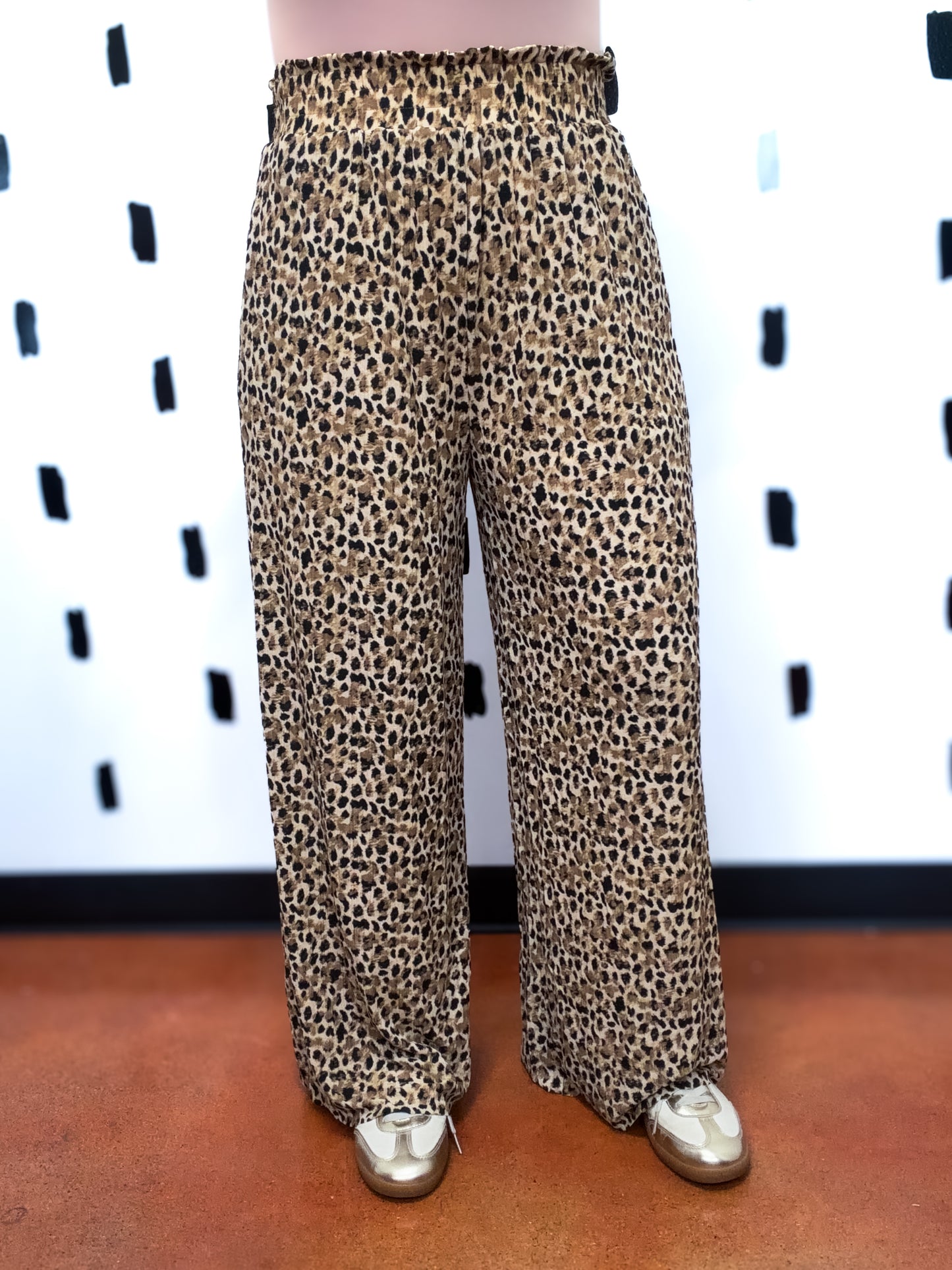 Camel Wide Leg Leopard Pleated Pants