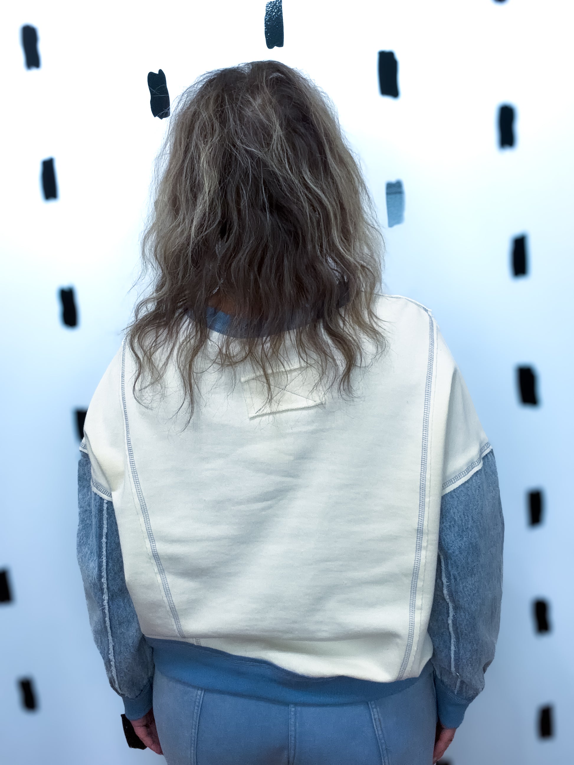 Cream Denim Sleeve Knit Top - Boss Boutique