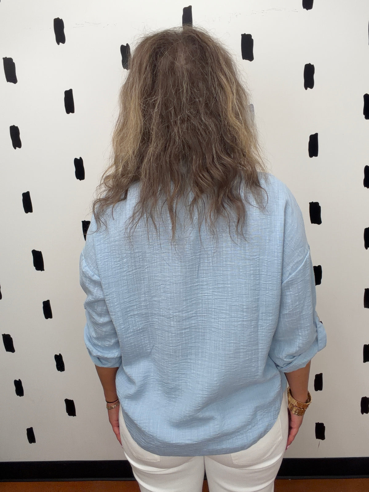 Blue Collared Button Up Blouse