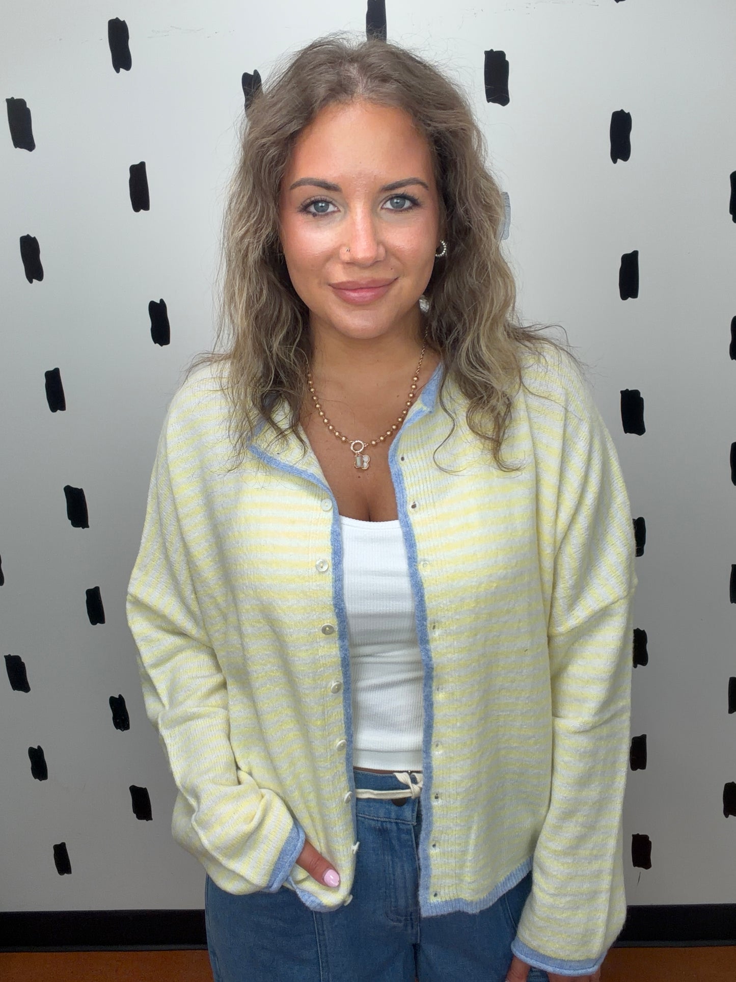 Yellow Striped Button Up Cardigan