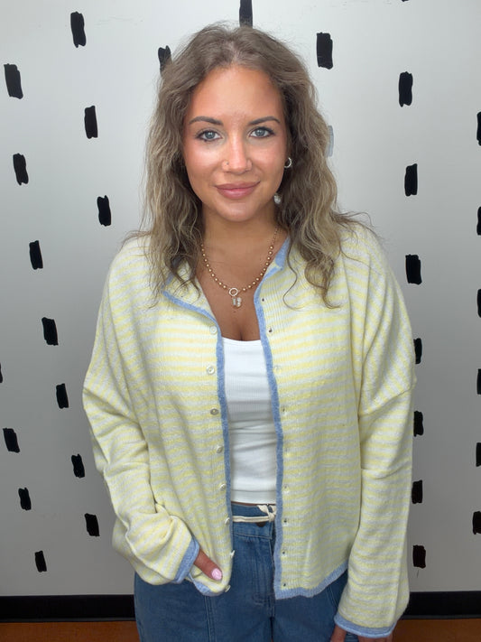 Yellow Striped Button Up Cardigan