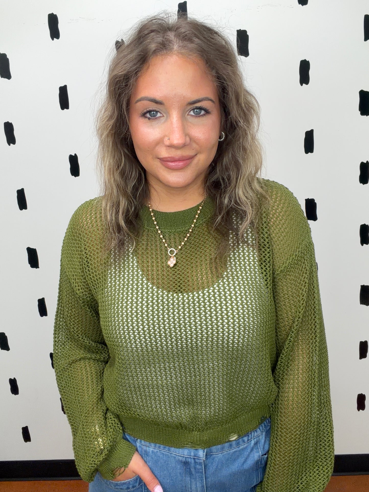 Moss Distressed Knit Sweater
