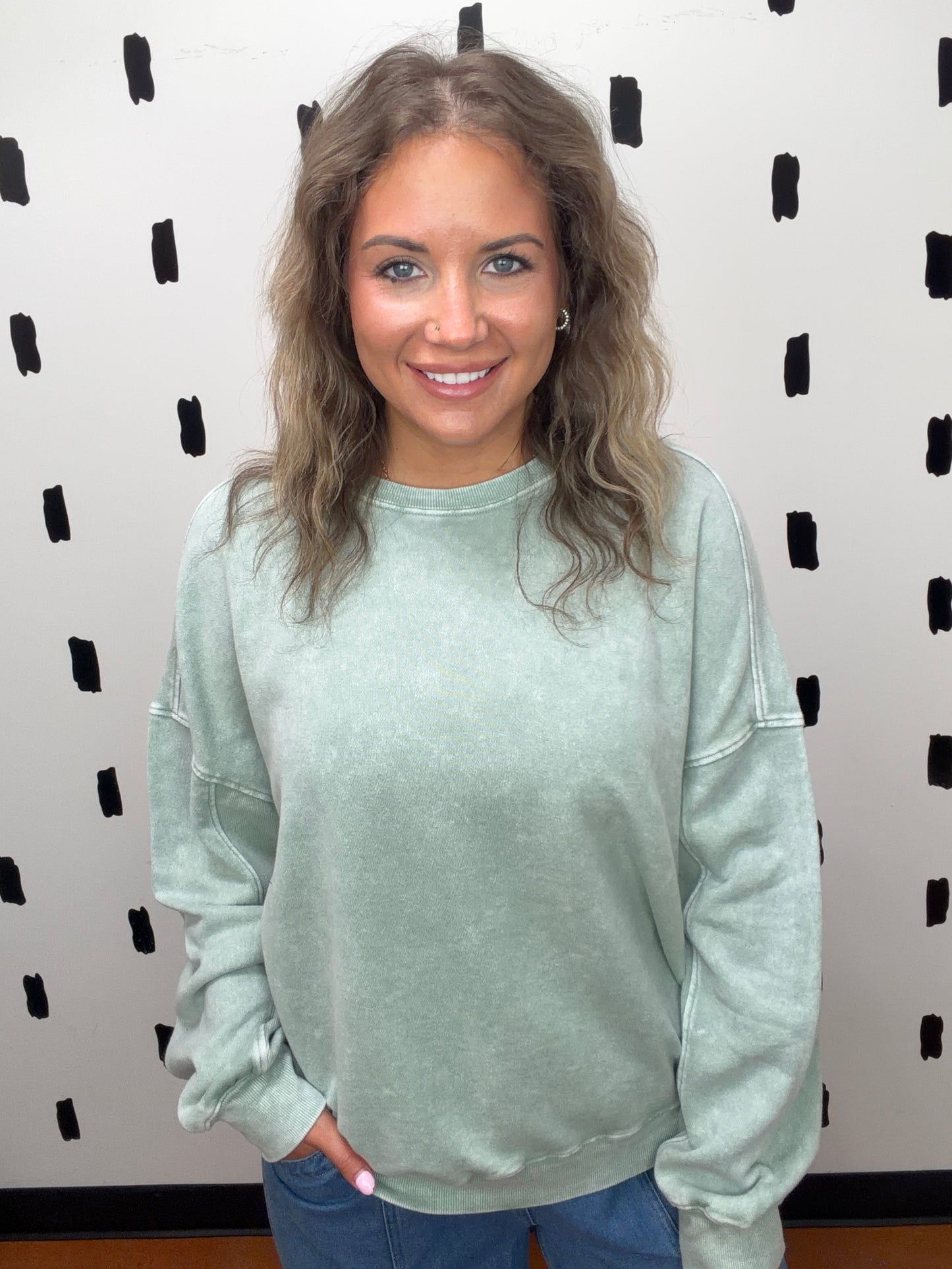 Sage Green Acid Wash Sweatshirt