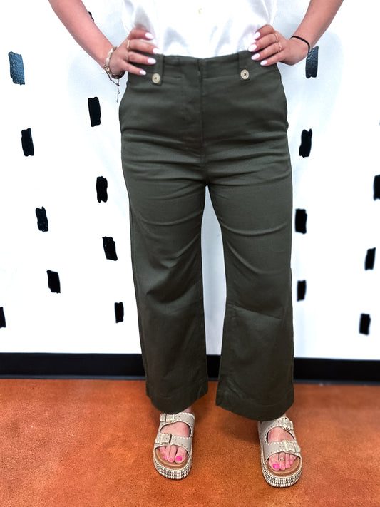 Olive Soft Stretchy High Rise Wide Leg Pants