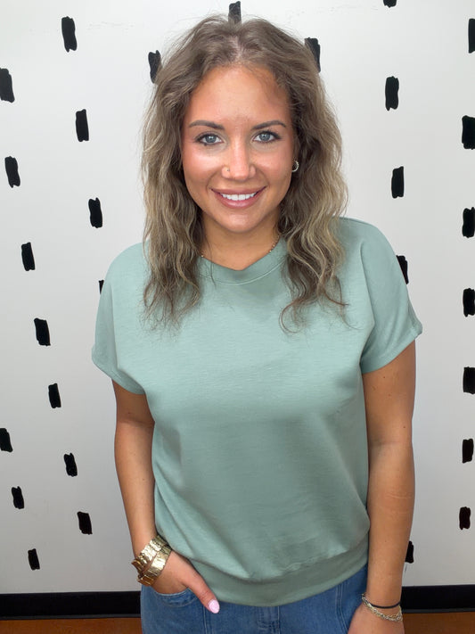 Sage Green Crew Neck Short Sleeve Top