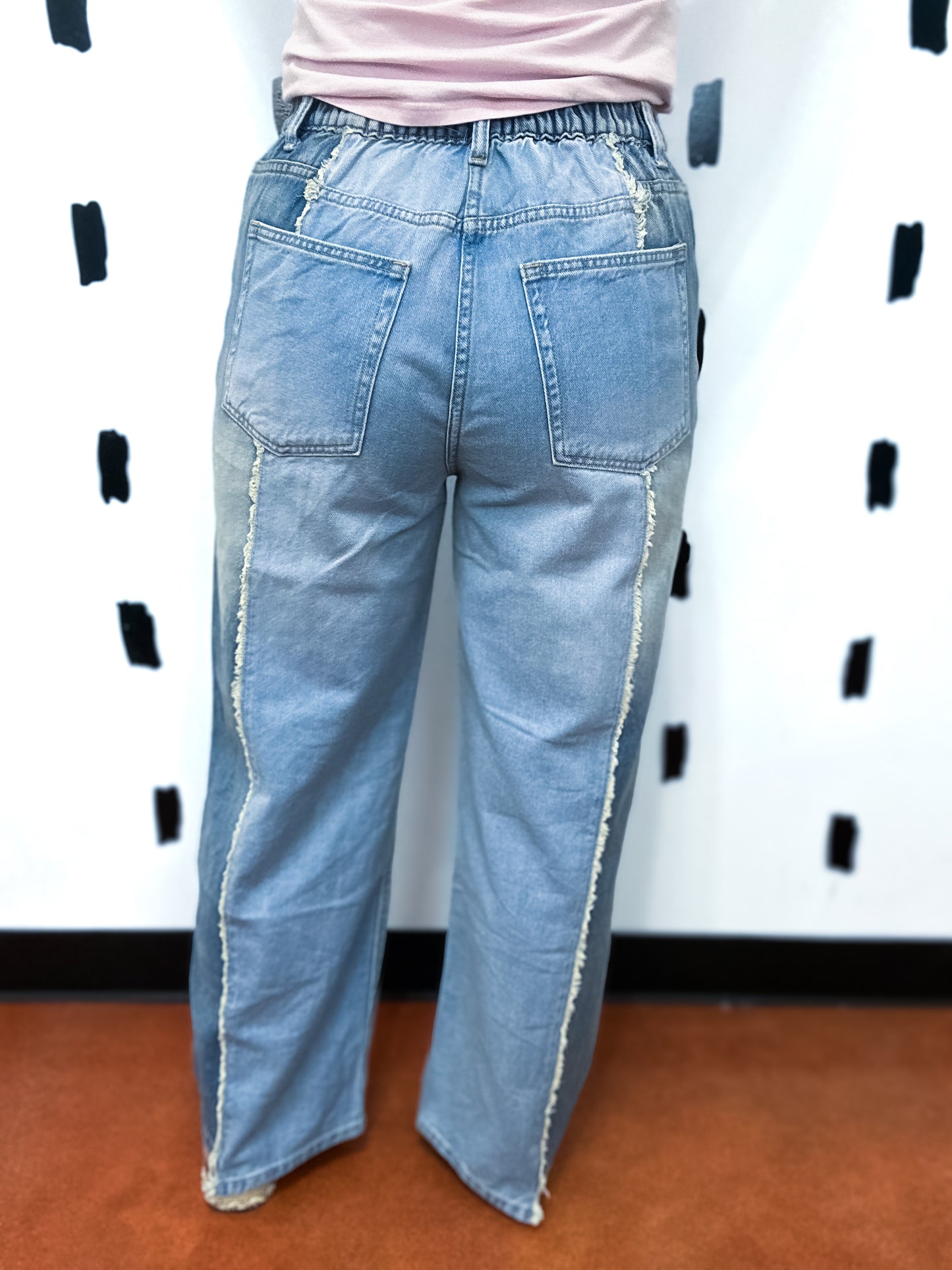 Two-Tone Split Hem Denim Pants