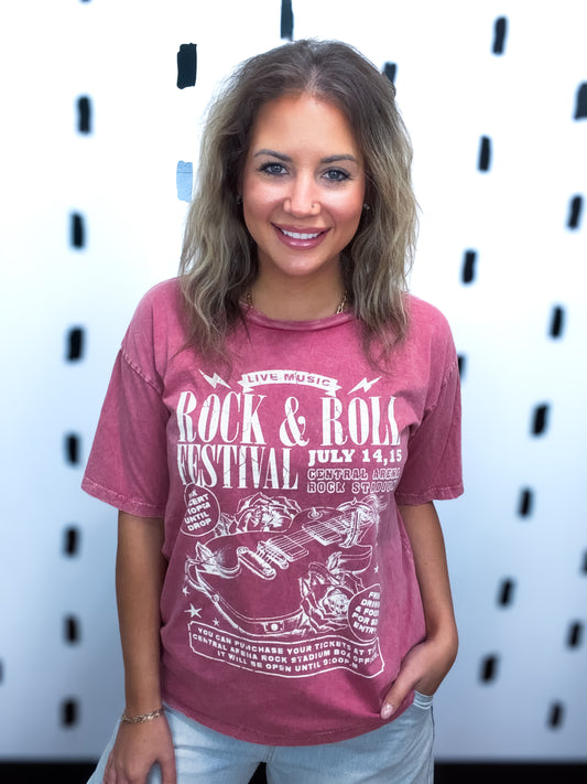 Raspberry Rock N Roll Oversized Graphic Tee