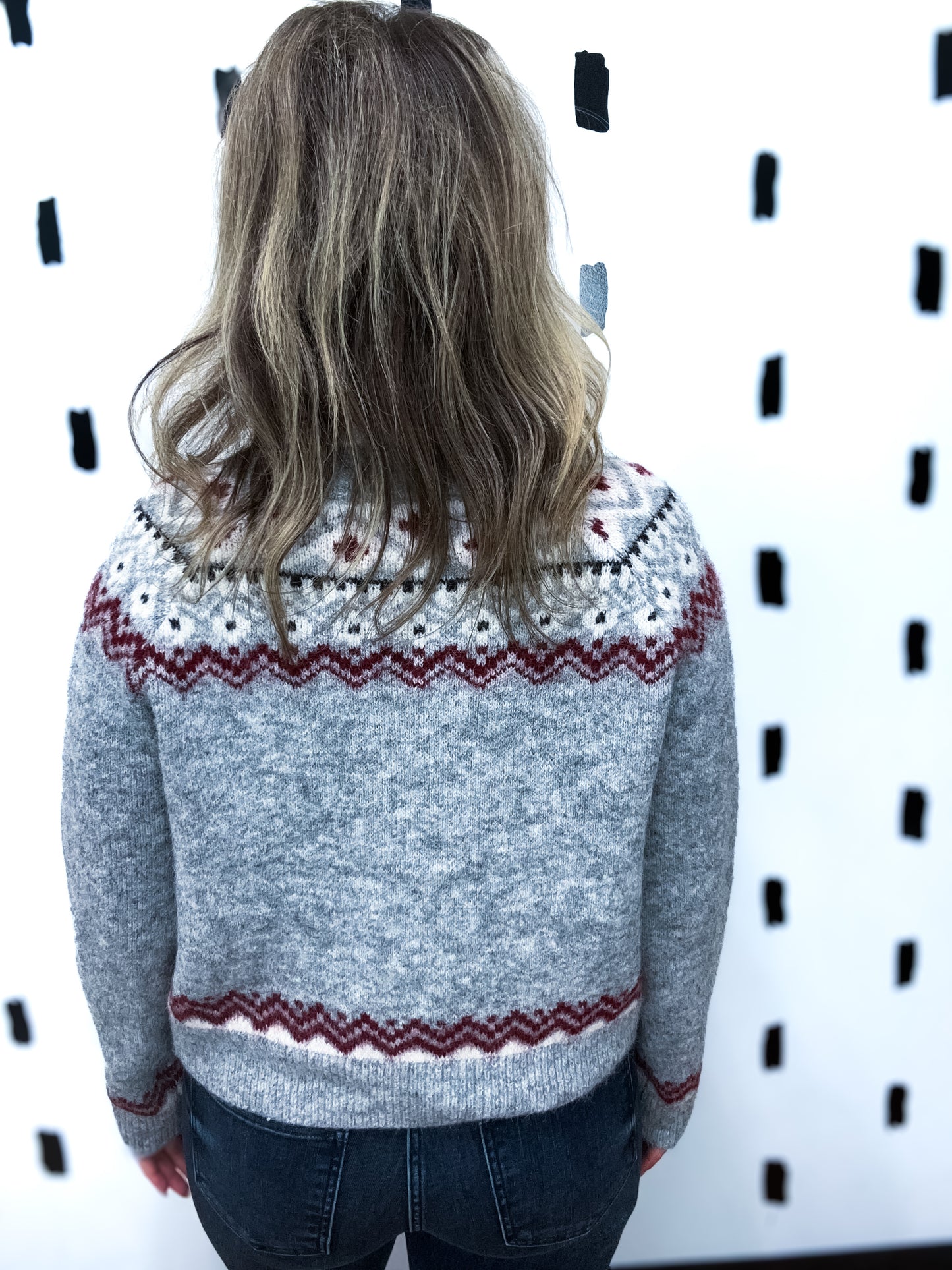 Grey Multi Fair Isle Toggle Button Cardigan