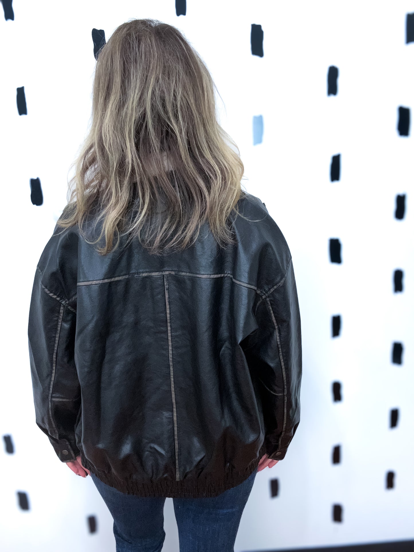 Black Faux Leather Shearling Collar Jacket