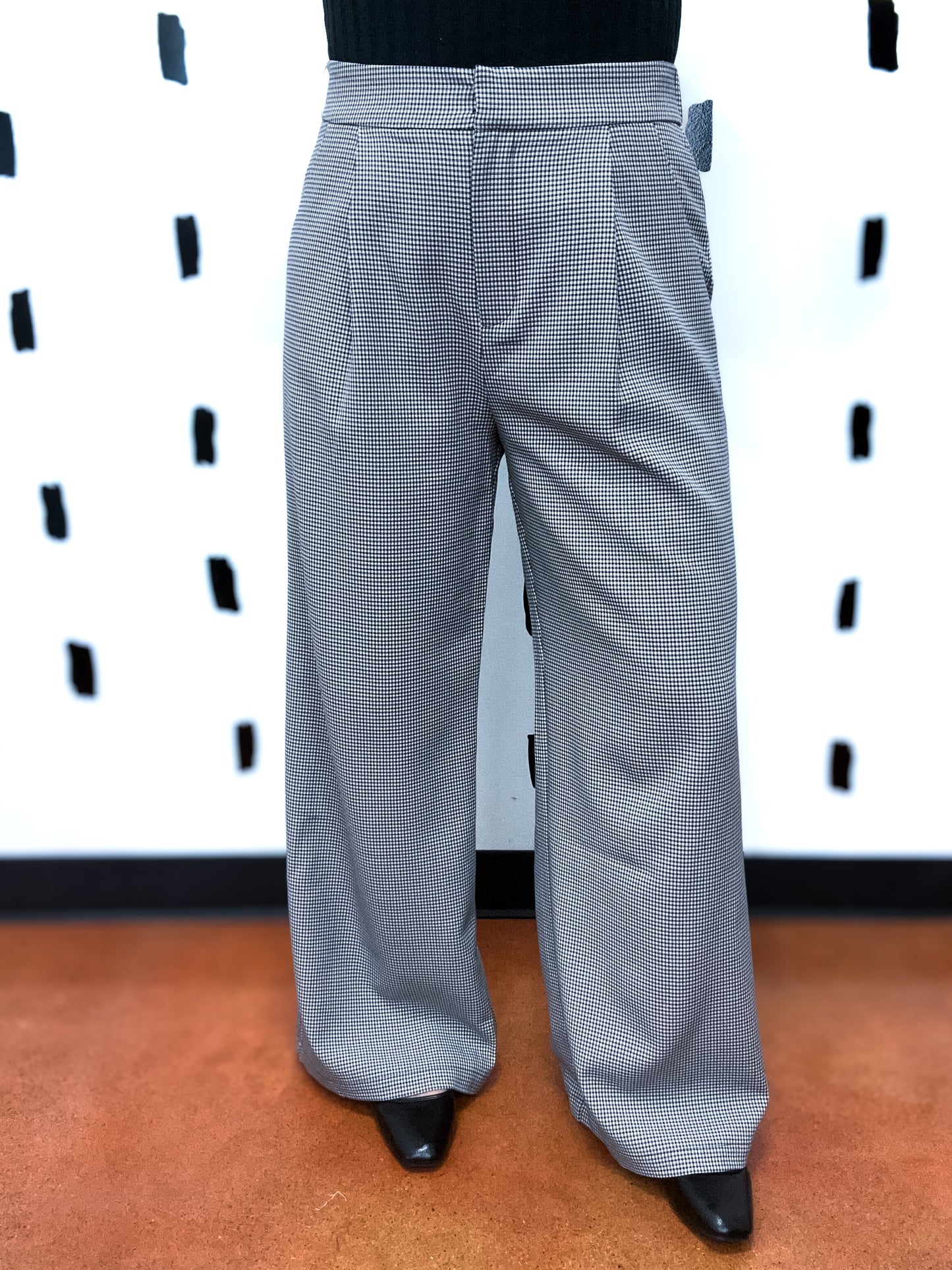 Black Checkered Wide Leg Pant