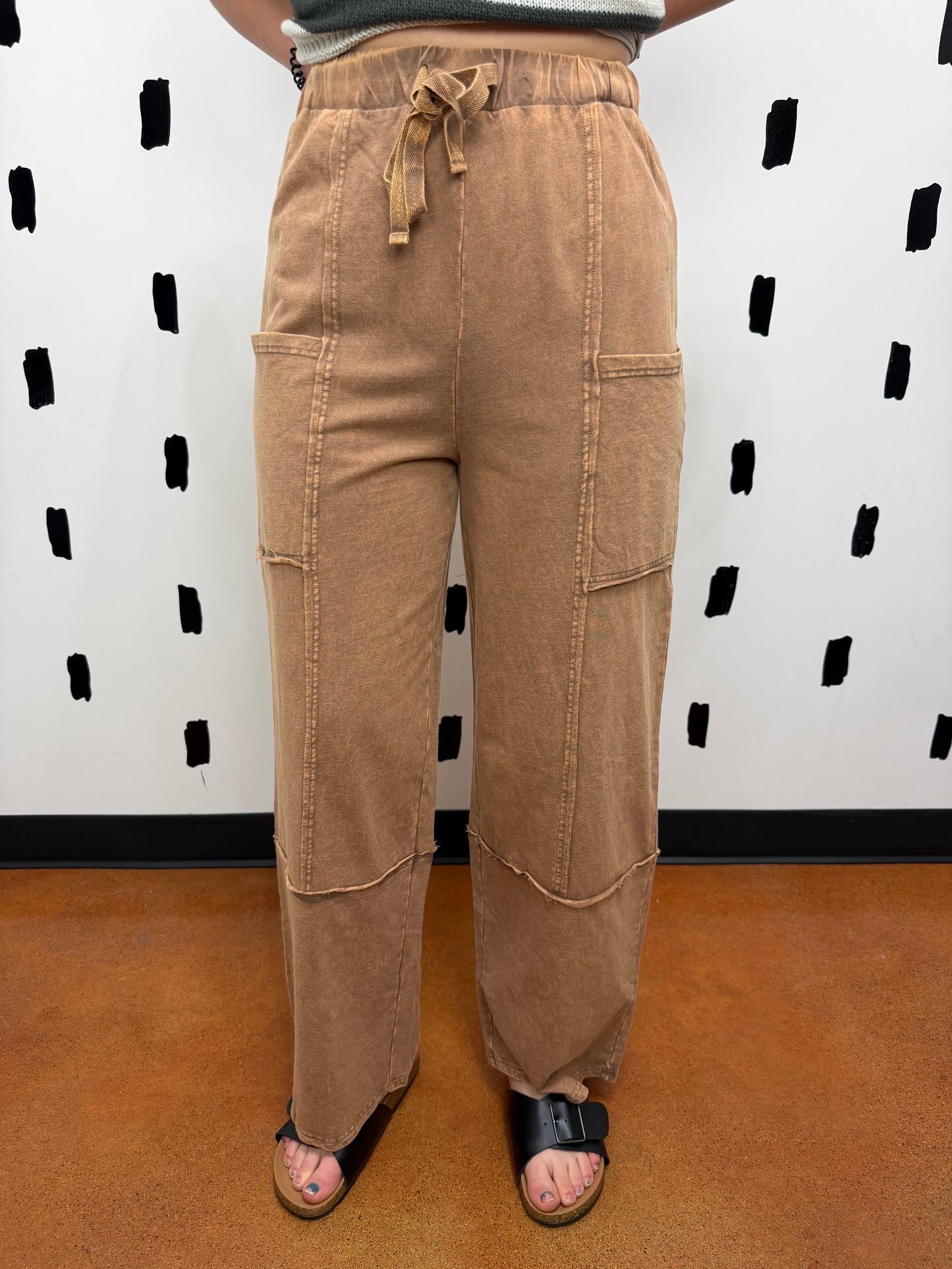 Mocha Mineral Wash Wide Leg Pants