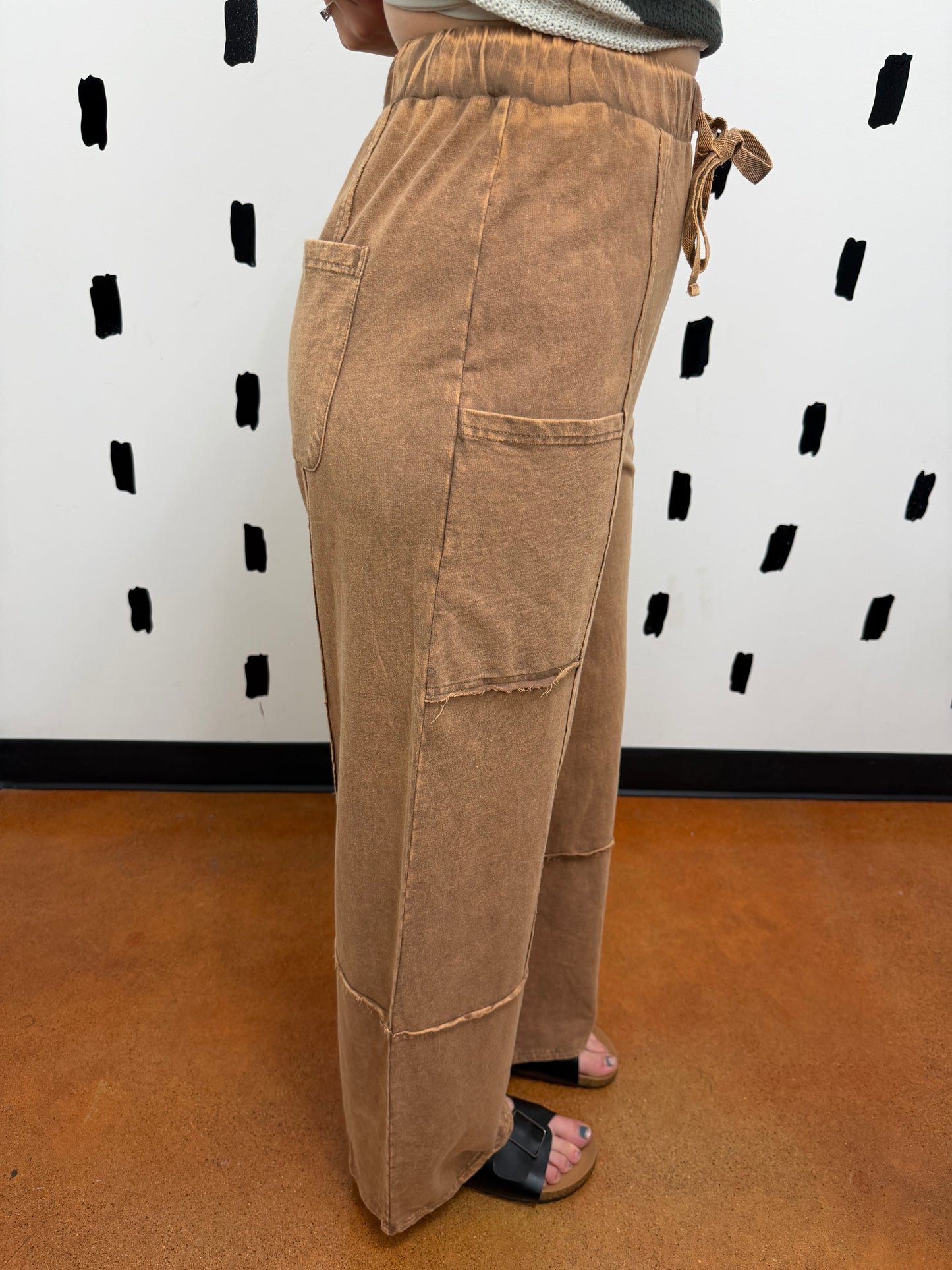 Mocha Mineral Wash Wide Leg Pants