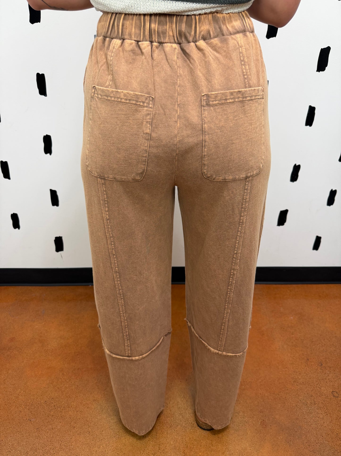 Mocha Mineral Wash Wide Leg Pants