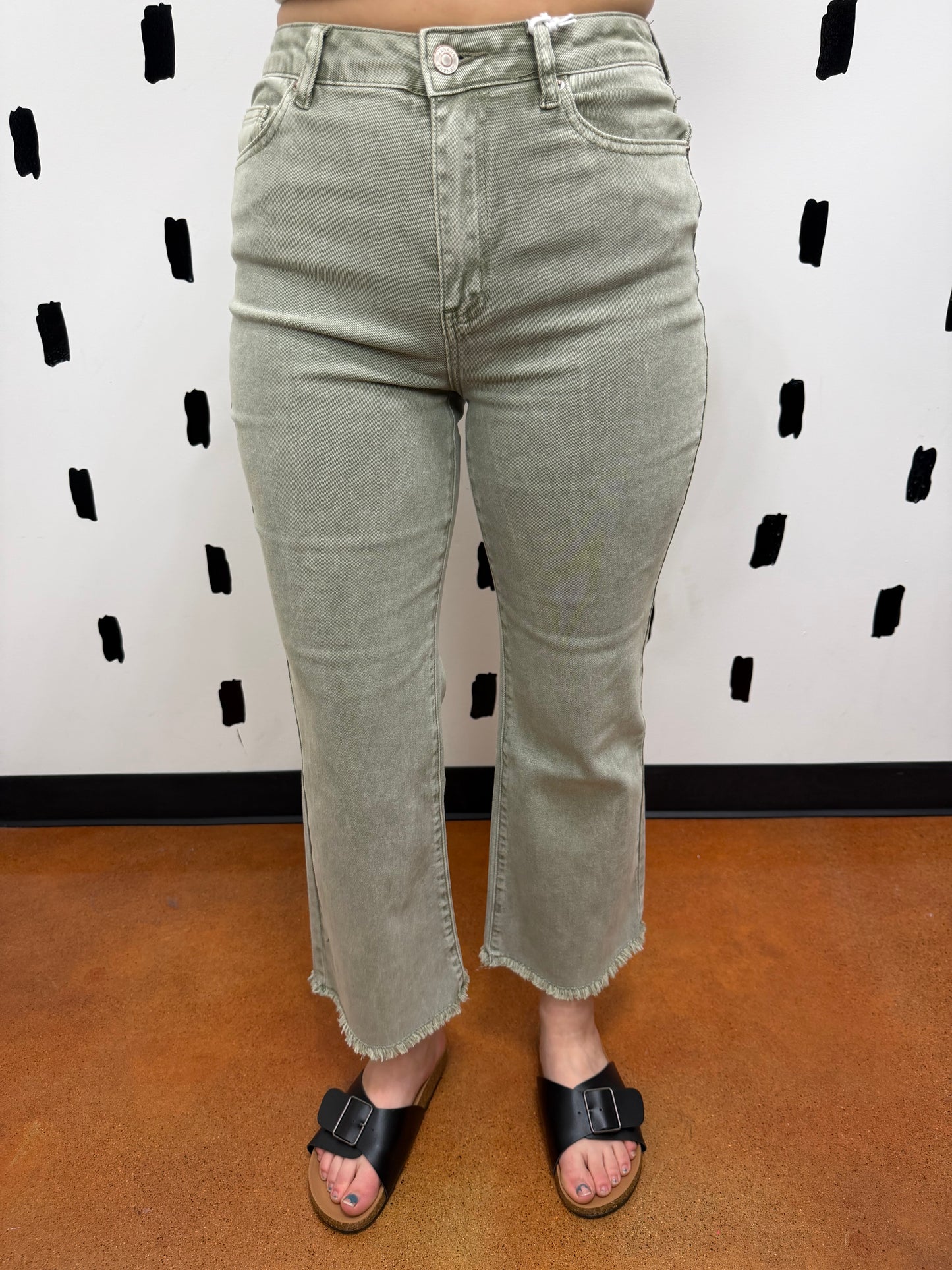 Lt. Olive High Waist Bootcut Pants