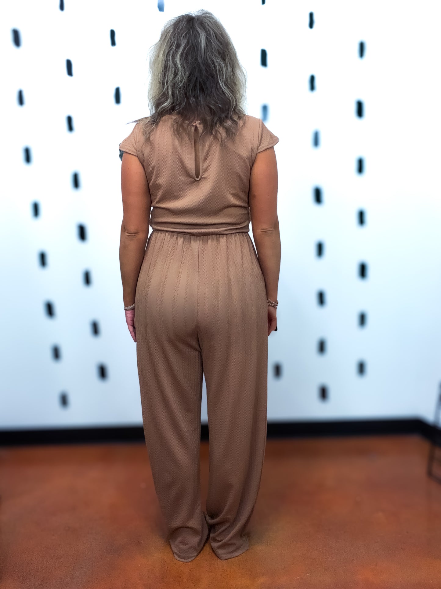 Tan Cap Sleeve Elastic Waist Jumpsuit