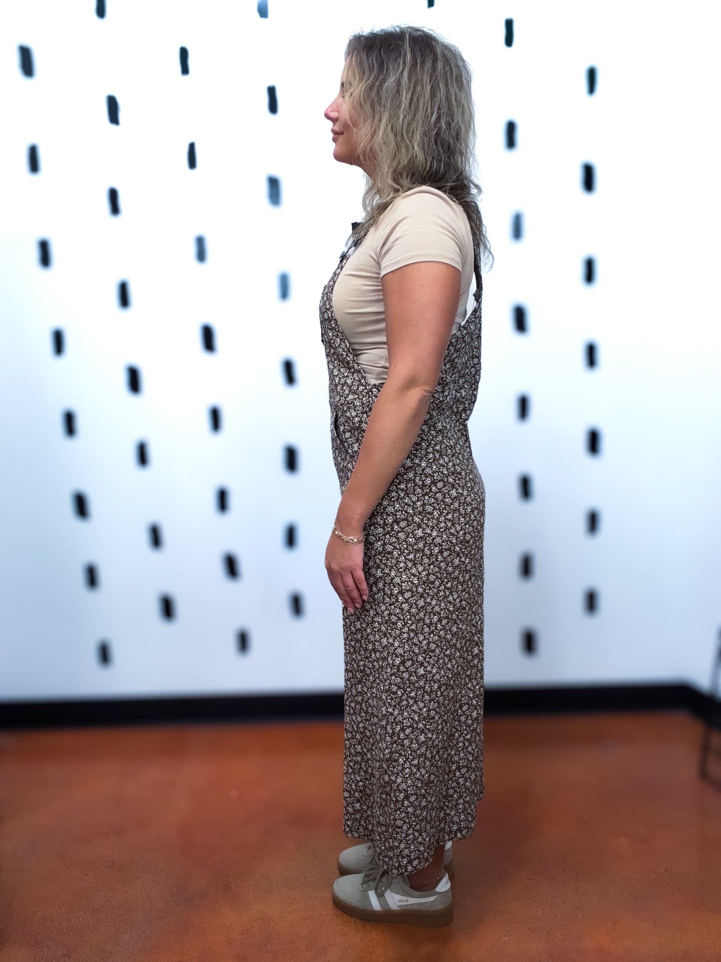 Brown Ditsy Floral Overall Dress