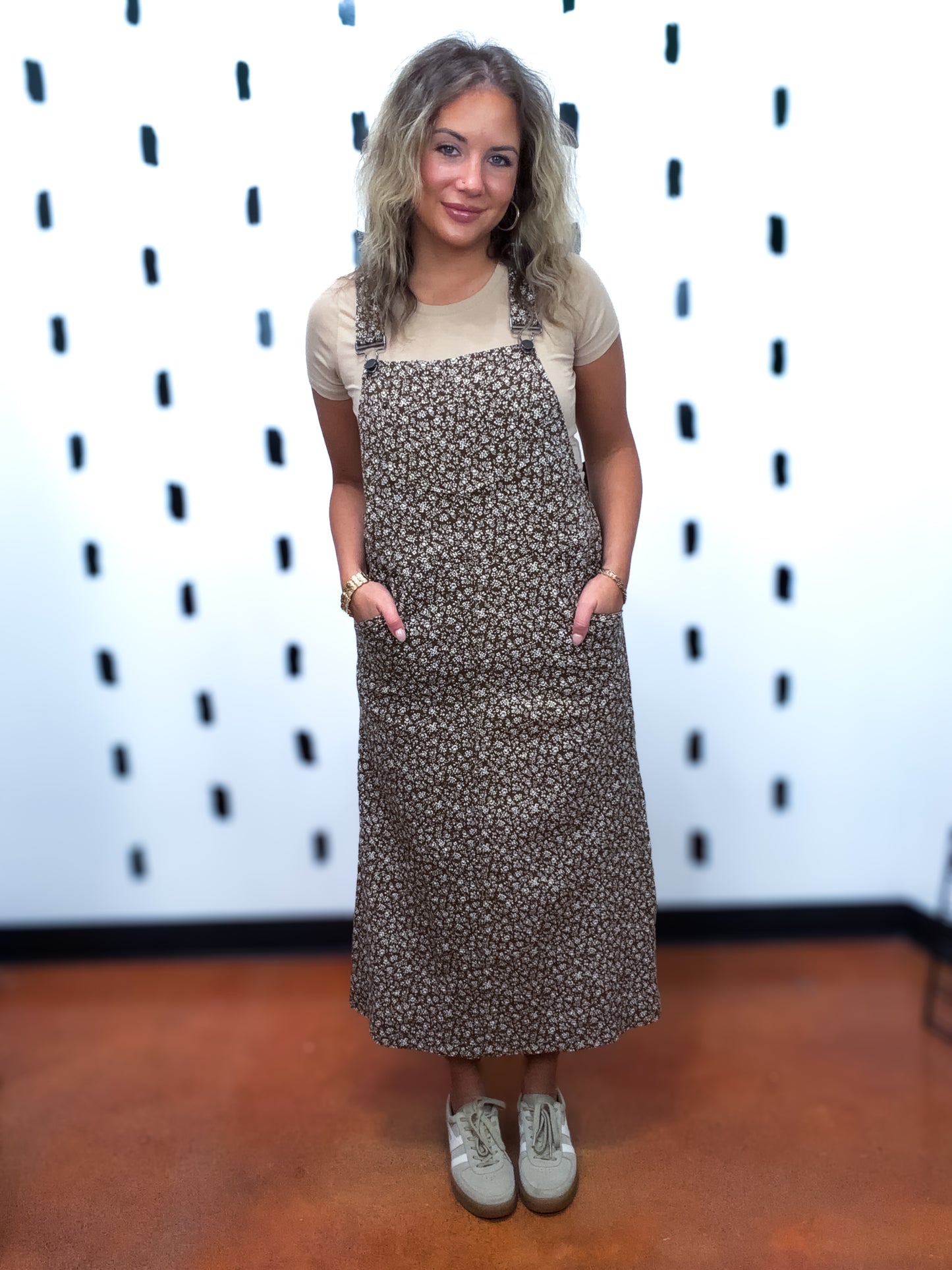 Brown Ditsy Floral Overall Dress