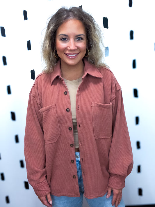 Terracotta Button Up Ribbed Top