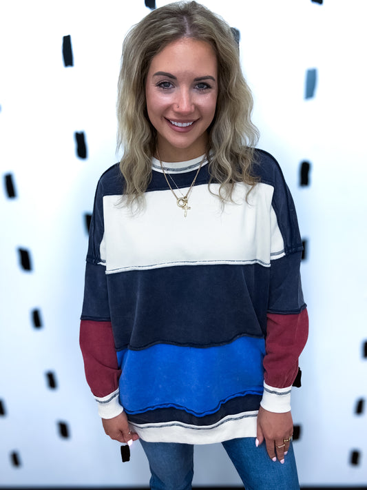 Navy Multi Striped Sweatshirt