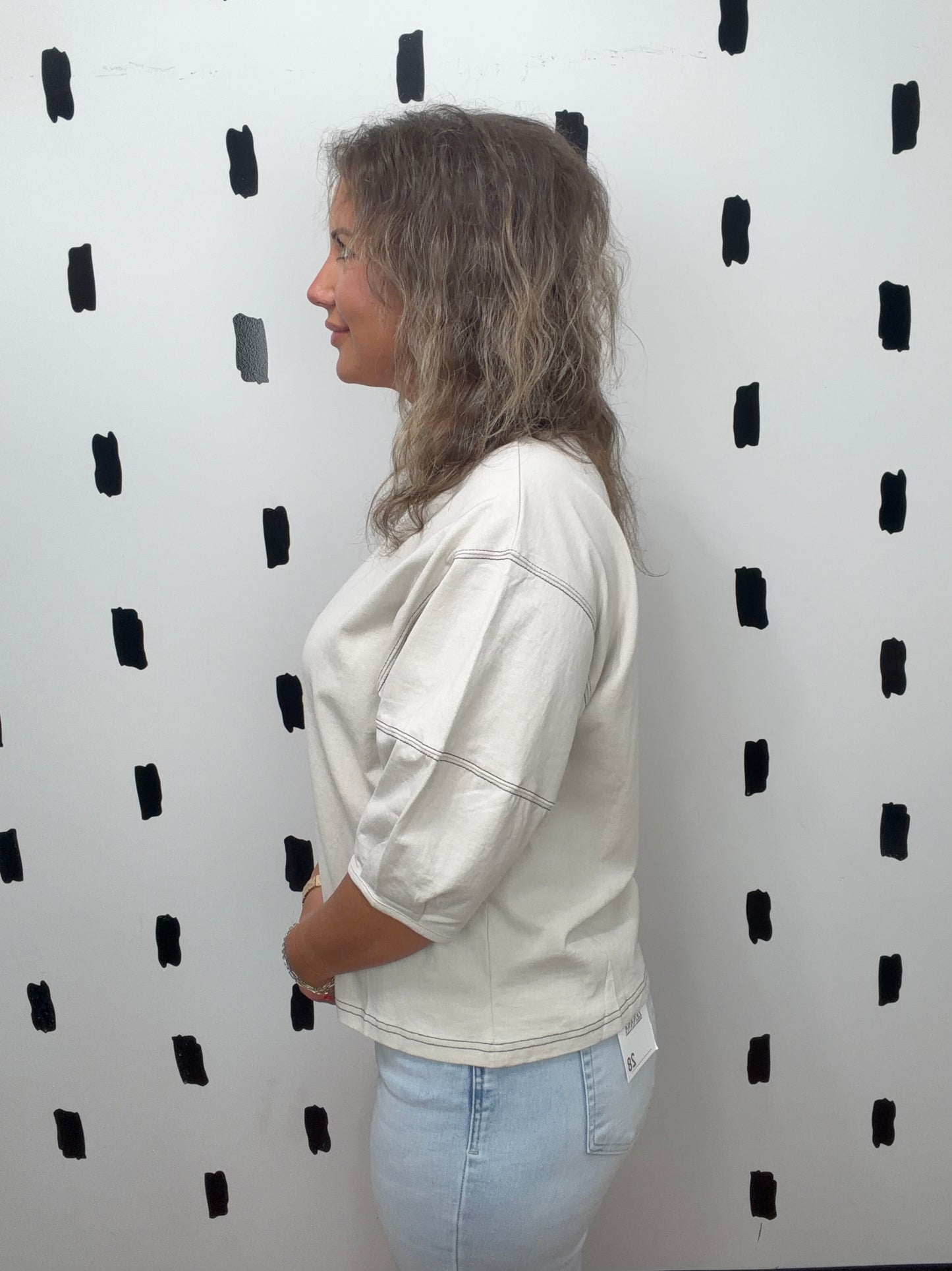 Sand Beige 3/4 Balloon Sleeve Top