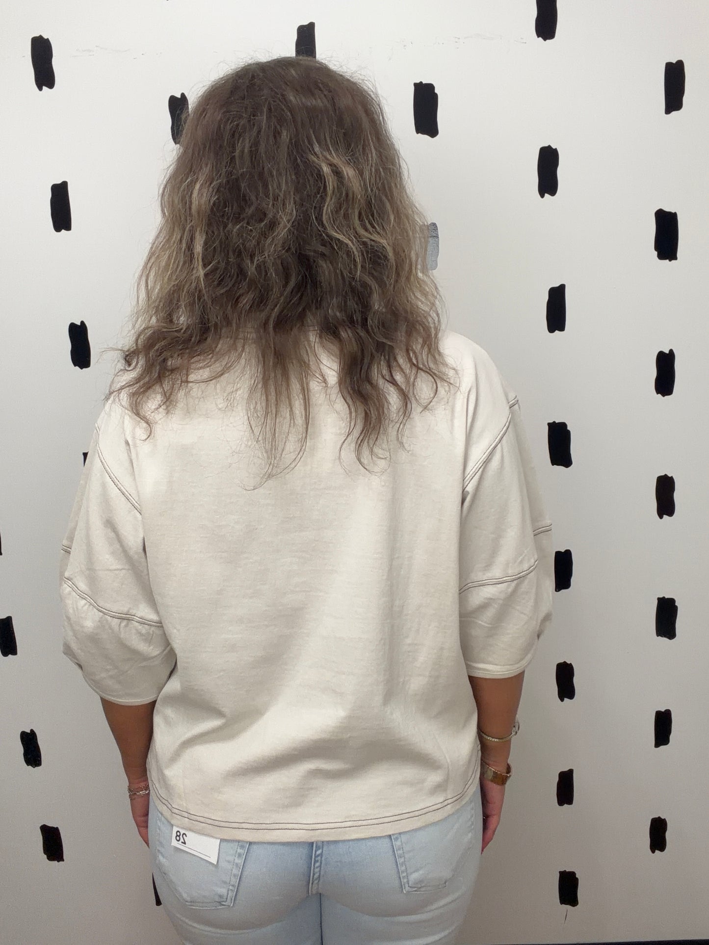 Sand Beige 3/4 Balloon Sleeve Top