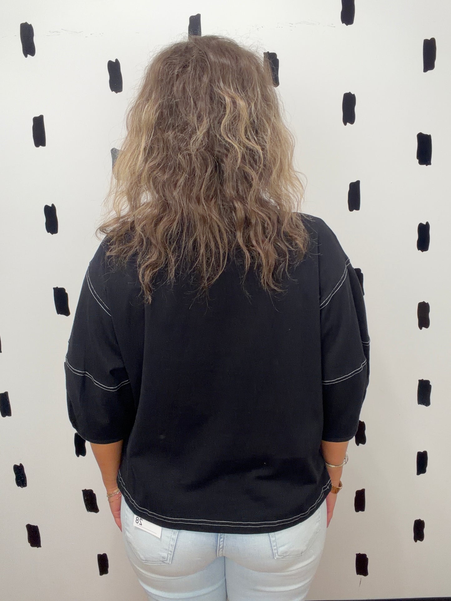 Black 3/4 Balloon Sleeve Top