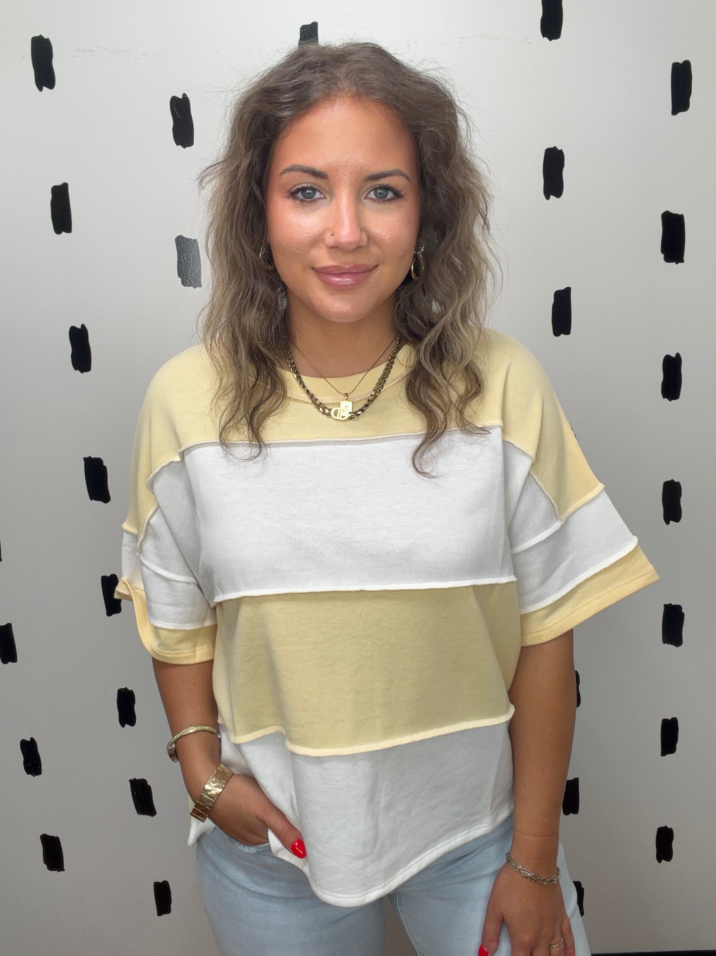 Butter Yellow Colorblock Short Sleeve Top