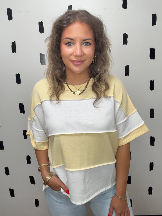 Butter Yellow Colorblock Short Sleeve Top