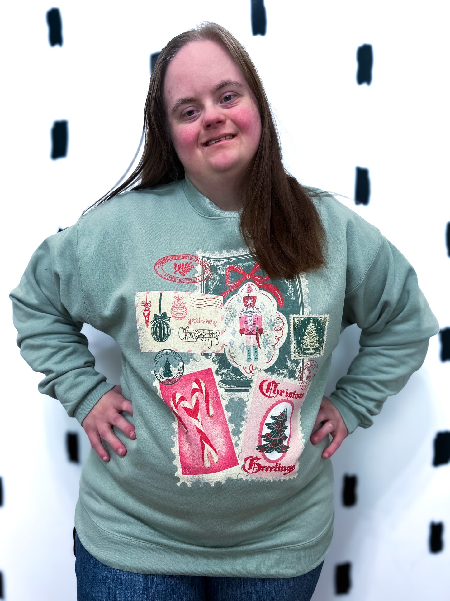 Christmas Post Card Graphic Sweatshirt