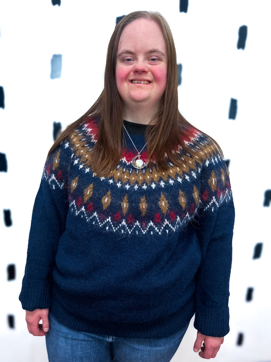 Navy Multi Fair Isle Crew Neck Sweater